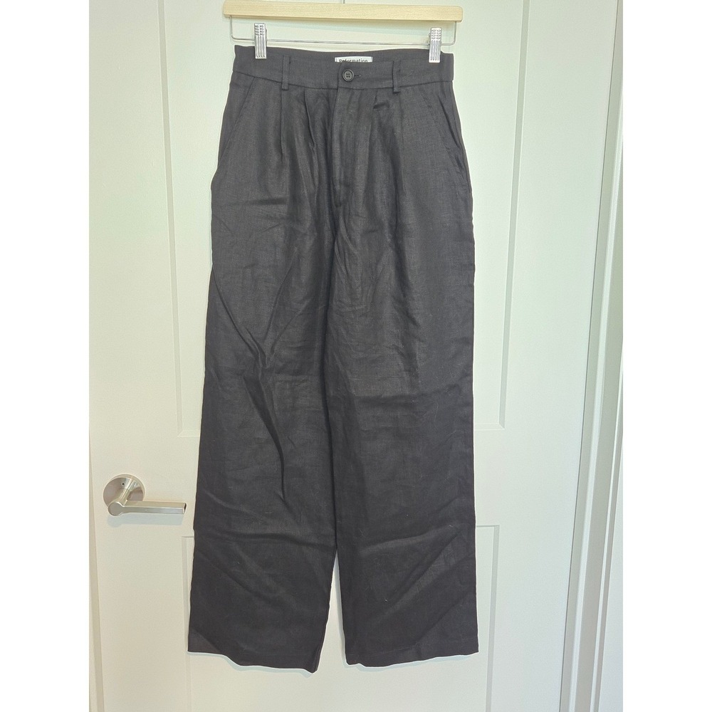 Reformation Mason Linen Pleated High Waist Wide Leg Trouser Black Size 0 - Picture 4 of 15